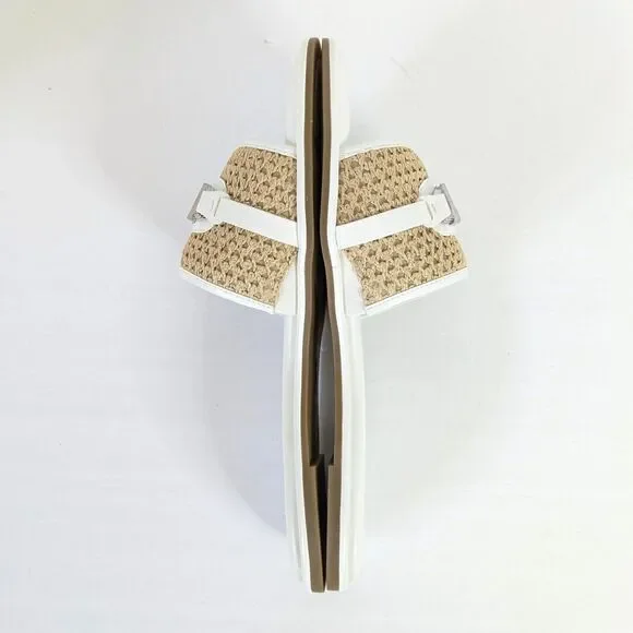 MK Michael Kors Womens Ember Slide Sandal Size 10 Natural Raffia Optic White NIB - Picture 8 of 16